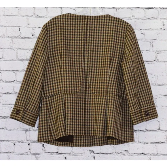 TALBOTS Designer Peplum Houndstooth Plaid Equestrian Style Blazer Jacket 12P - Picture 6 of 7